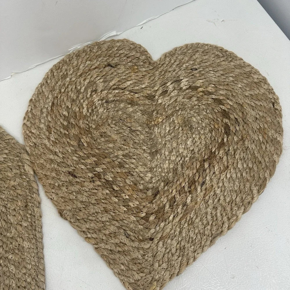 Set 2 Heart-Shaped Braided Jute Placemats Valentines Wedding Cottagecore India